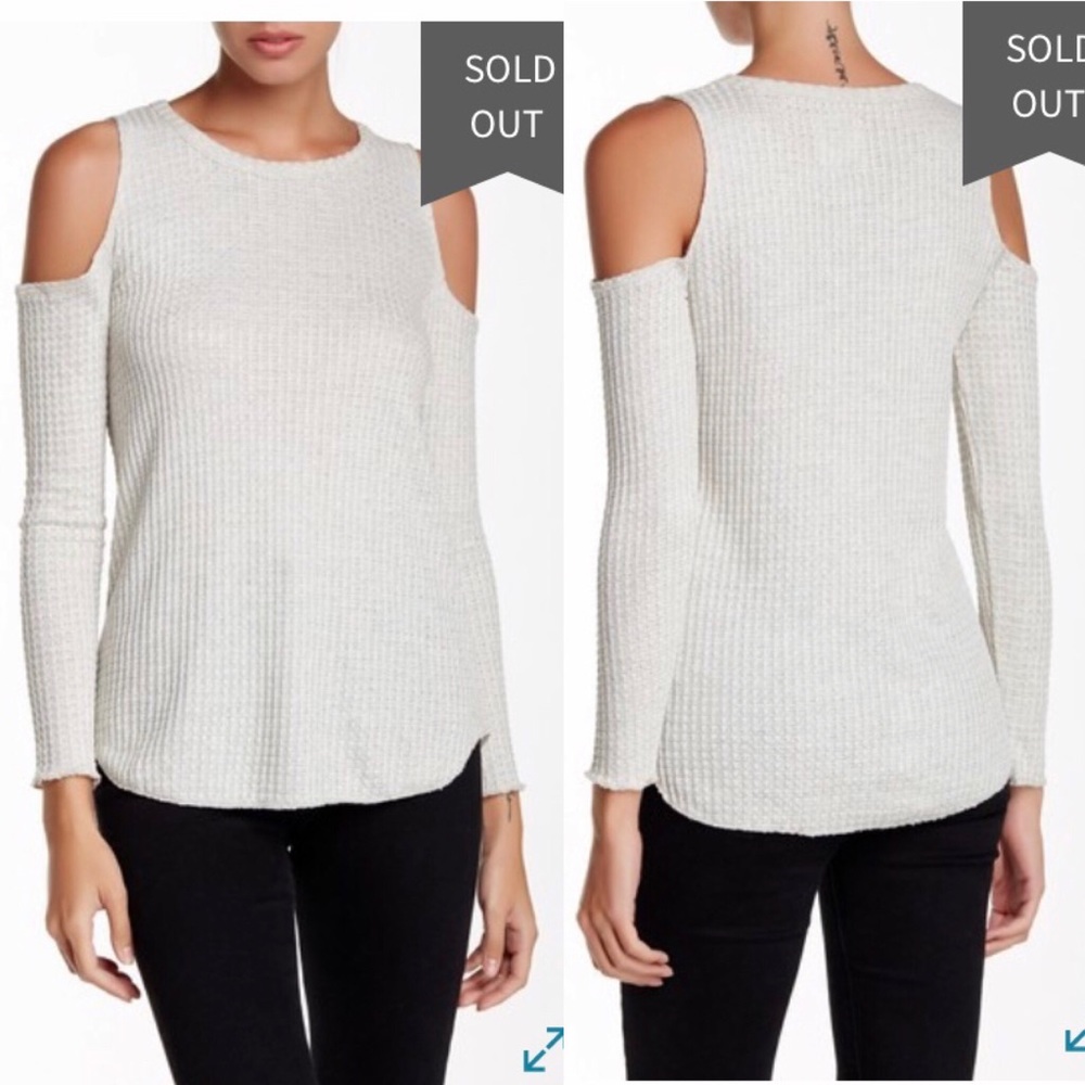 CHASER gold metallic knit cold shoulder top